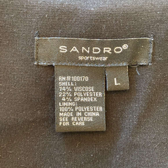 Sandro Knit Viscose Black Jacket Sz L Womens Black Patent Trim Stretch - Picture 6 of 7